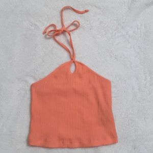 neon orange halter crop top